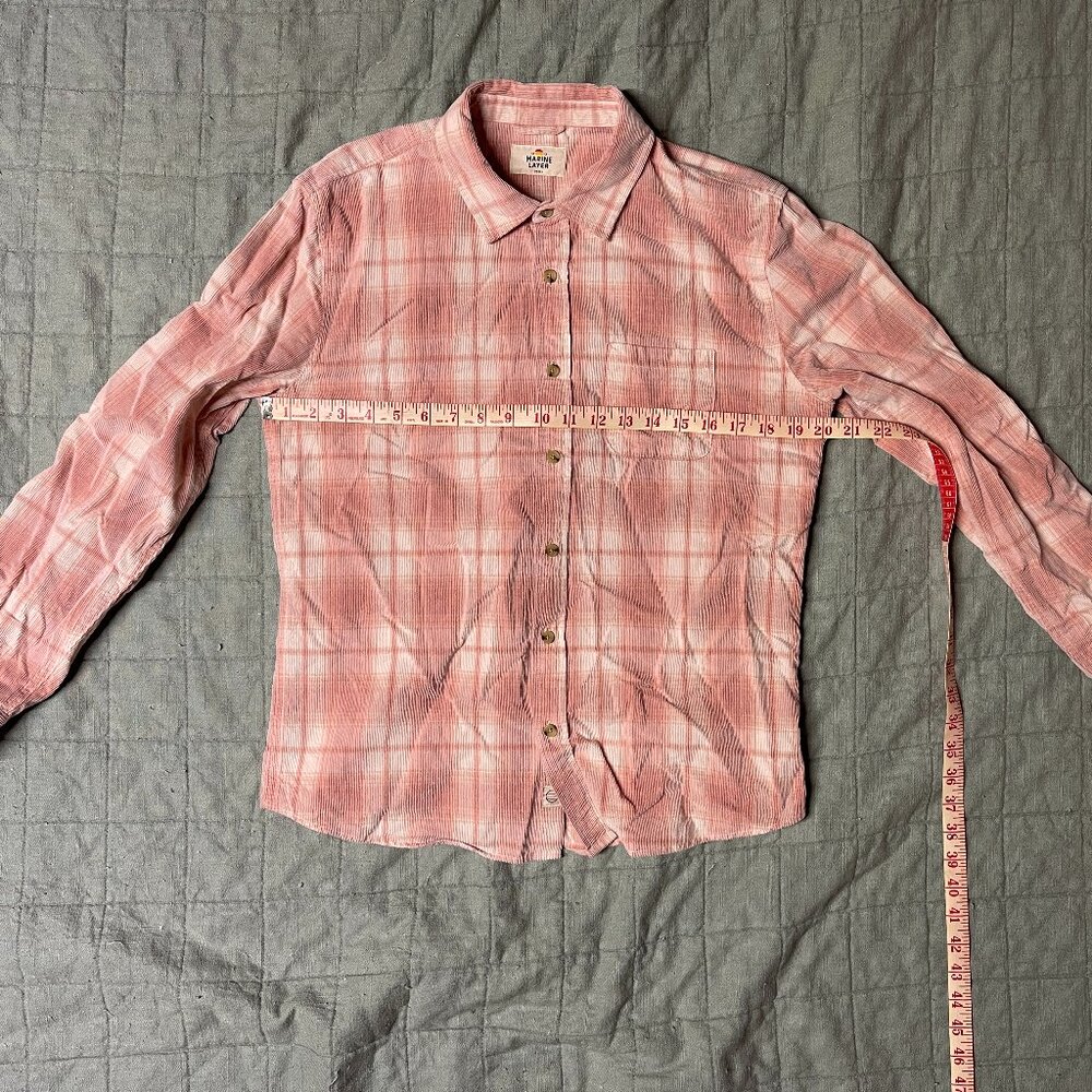 Marine Layer Lightweight Plaid Corduroy Shirt Pink